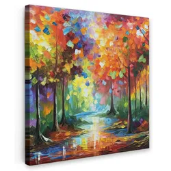 LEINWANDBILD Landschaft - Wald - Farben - Natur Wandbild Wohnzimmer 50x50 cm