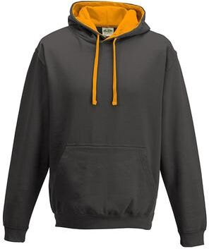 Just Hoods By AWDis JHA003 Varsity Contrast Hoodie in Charcoal/Orange Crush size 2XL   Ringspun Cotton