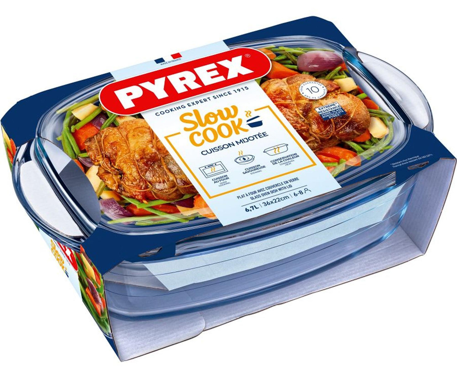 Pyrex Slow Cook braadpan set met deksel, 3 stuks, 440 cl en 230 cl, 36 x 22 cm