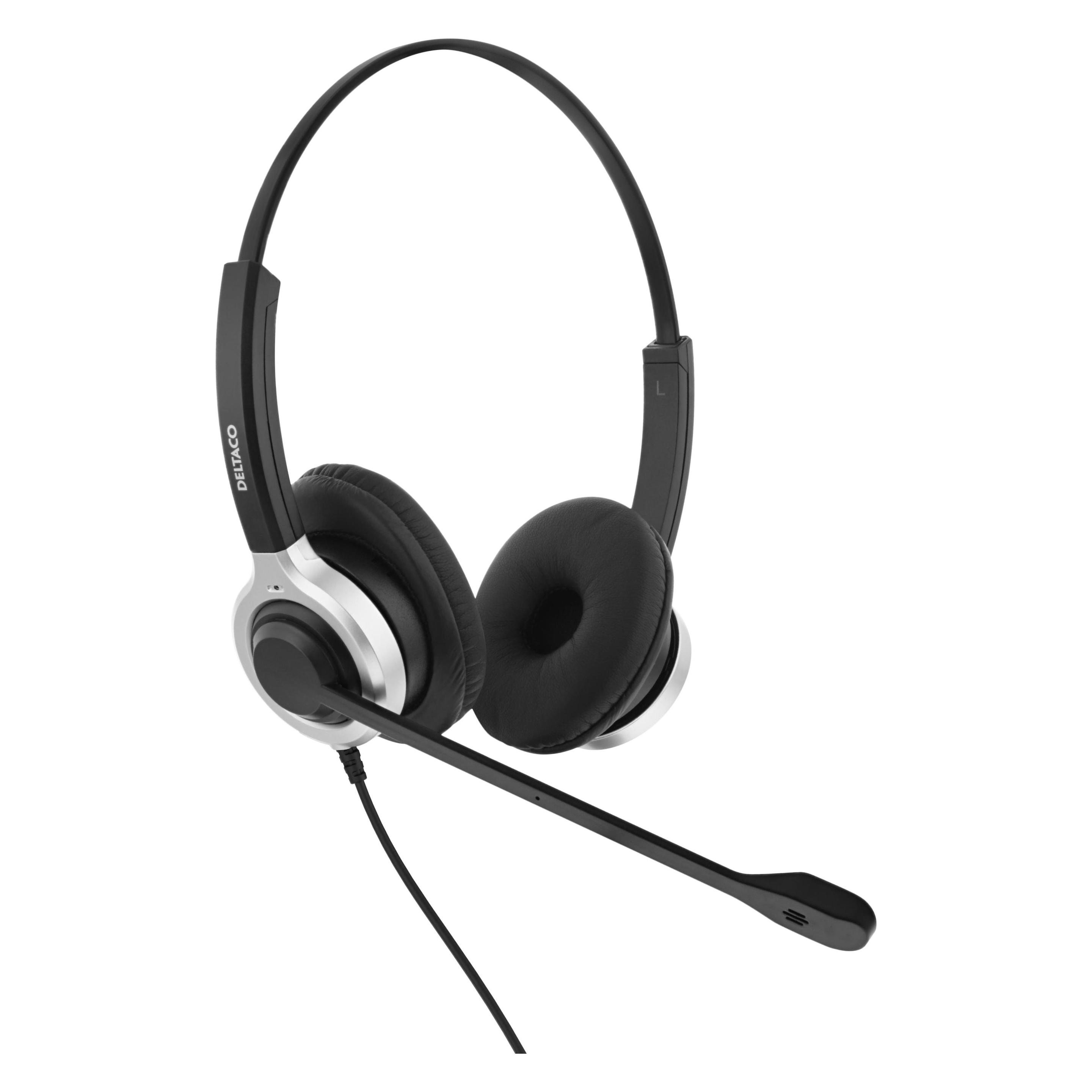 Deltaco DELO-0652 headphones/headset Wired Head-band Office/Call center USB Type-A Black (ANC, Kabelgebunden) (DELO-0652)
