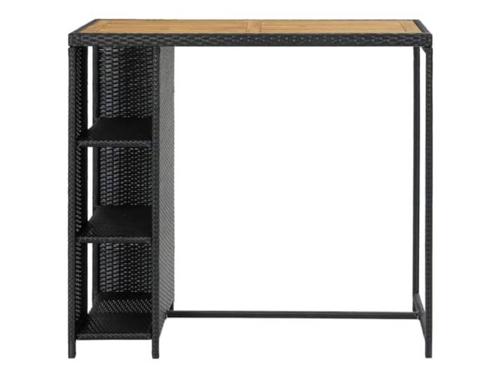 Bartisch mit Regal Schwarz 120x60x110 cm Poly Rattan Stahlrahmen, Akazienholz Tischplatte, 3 Ablagen, PE-Rattan, für Garten und Zuhause, leicht beweglich