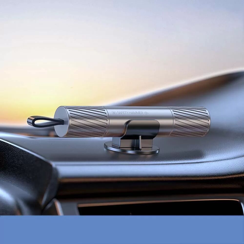 INF Auto Fensterbrecher mit gerändeltem Griff und Sicherheitsgurtschneider Silber