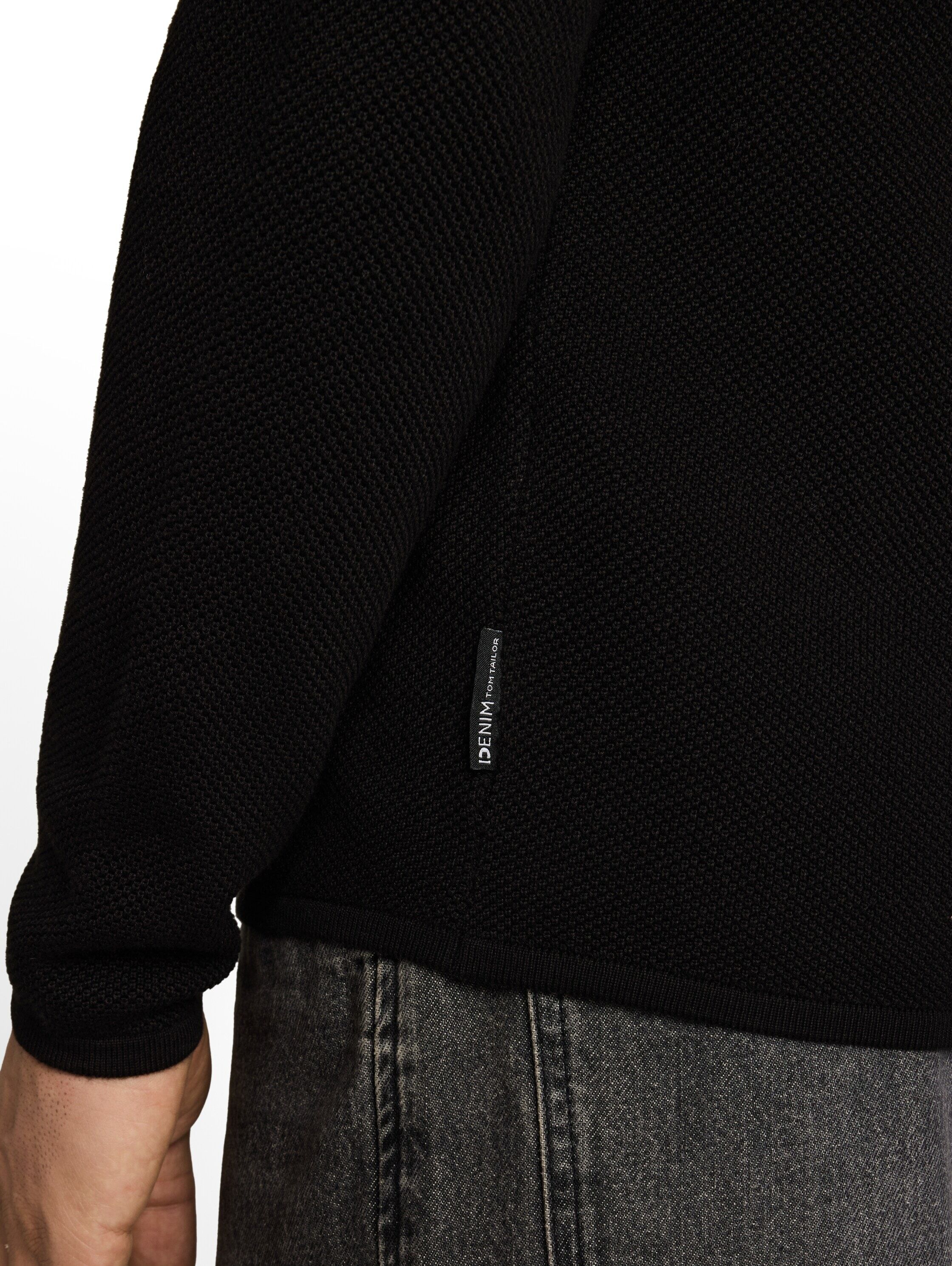Strickpullover TOM TAILOR DENIM, Herren, Gr. XL, schwarz, Strick, Obermaterial: 100% Baumwolle, Rundhals, Pullover Strickpullover schwarz XL
