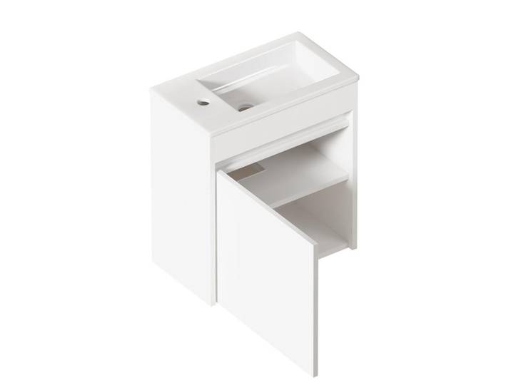 Modfu Badezimmerschrank in Weiß aus Keramik und MDF 46x26x52 cm, platzsparend, mit Soft-Close-Tür und reichlich Stauraum, 26x52x46 cm, Badezimmer, Waschbecken & Armaturen, Waschtische