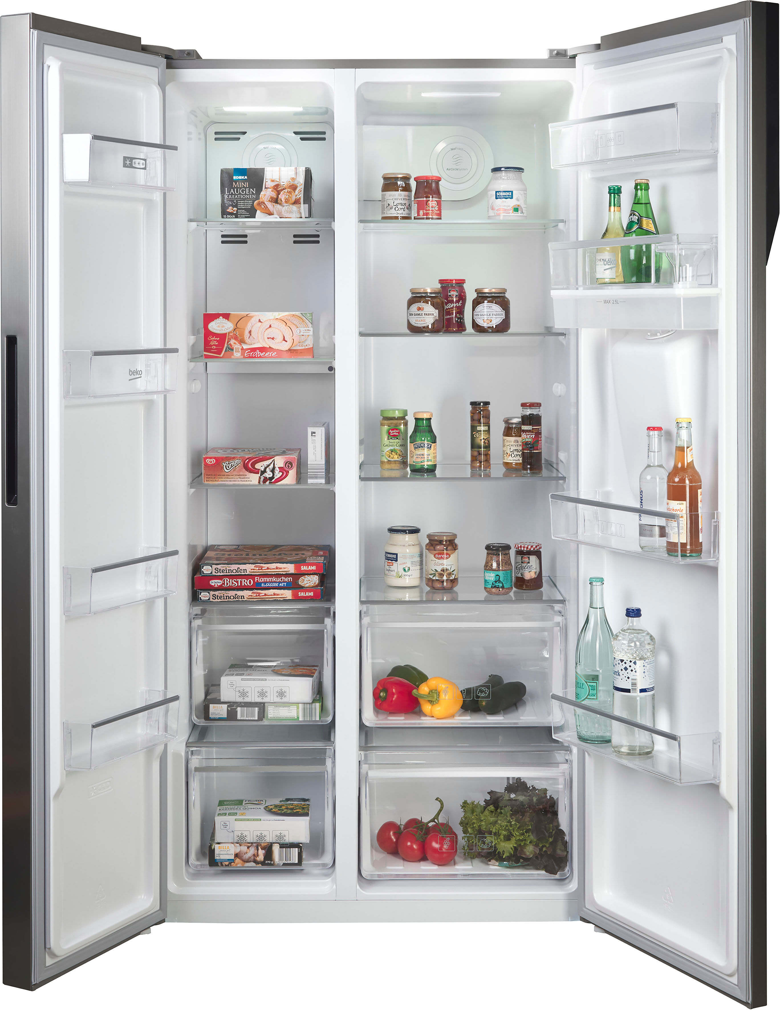 Beko Side-by-Side "GNO5322XPN 8996313200", Energieeffizienz: E, silber, Wasserspender, Kühlschränke, NoFrost verhindert Eisbildung und erspart manuelles Abtauen., Side-by-Side