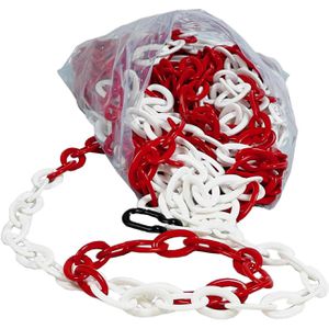 UvV Absperrkette Style Oval, Länge 25m & 2 Karabinerhaken, aus Kunststoff, Materialstärke 8mm, rot / weiß