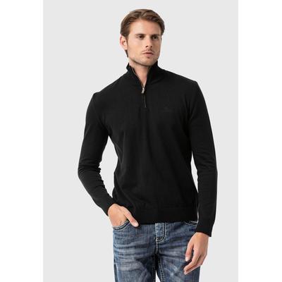 Troyer CIPO & BAXX "Pullover", Herren, Gr. S, schwarz, Feinstrick, 50% Baumwolle, 50% Polyacryl, unifarben, regular fit, Pullover Troyer, mit Troyer-Kragen