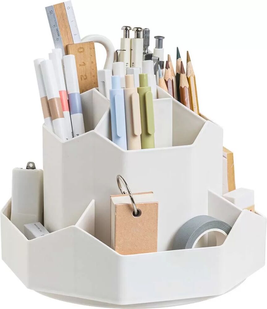 INF Organisateur de Bureau Non Rotatif Grande Capacité pour Stylos et Fournitures Scolaires Bleu