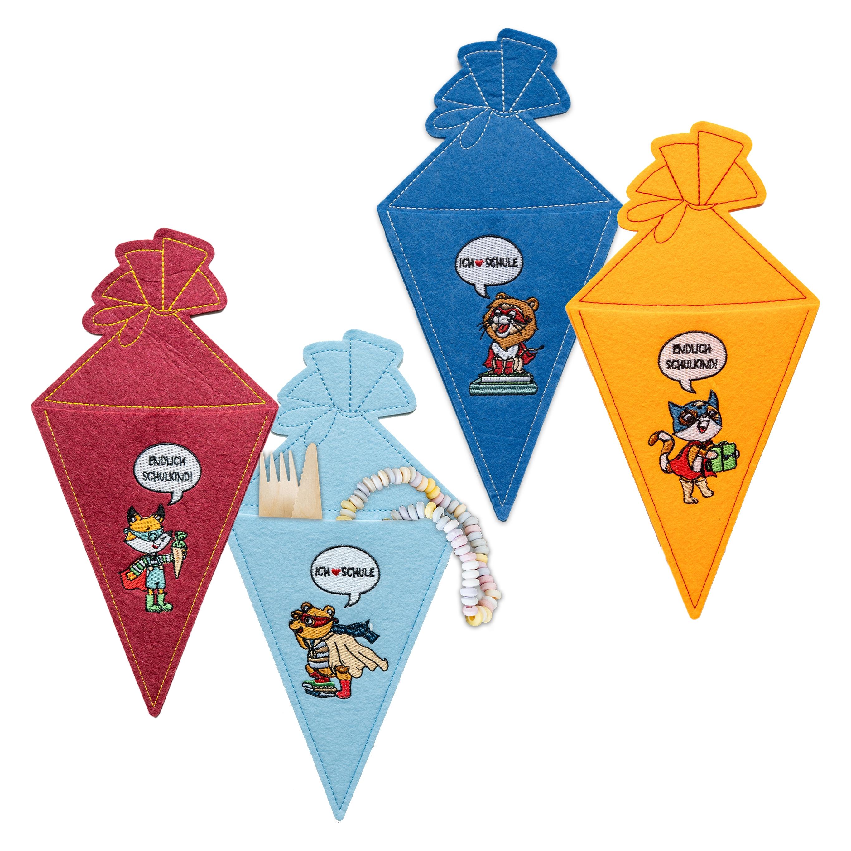 Papierdrachen Besteckhalter Schule Filz 4 Stk Superhelden Tiere - Set 03 (4 Stk.) (B270-017-003)