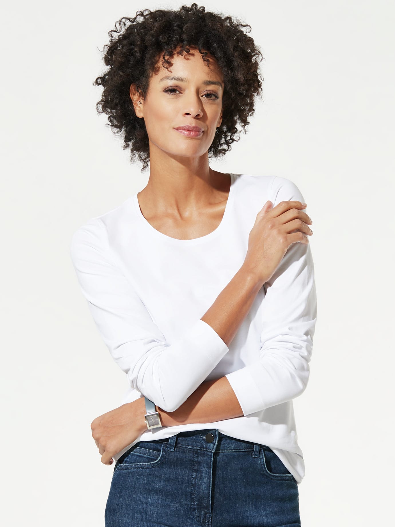 Walbusch Baumwoll-Basic-Shirt Langarm, normale Größen, Farbe Weiß, 42, tolles Basic-Shirt angenehme Baumwollmischung Damen