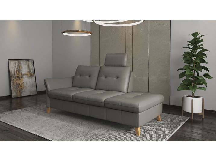 Recamiere, 210x92 cm, Naturleder, Grau, Federkern, Handgefertigt, SIT & MORE