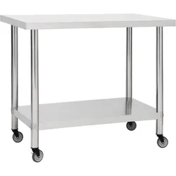 Helloshop26 - Edelstahl Küchenarbeitstisch mit Rädern 80 x 60 x 85 cm  02_0001917