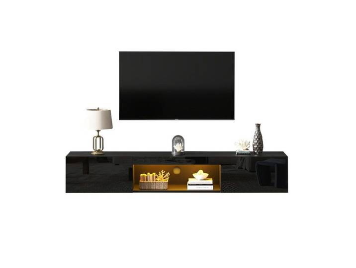 Meuble TV brillant 160 * 31 * 22cm meuble TV et meuble TV avec éclairage LED Lowboard tableau TV meuble tv mural noir