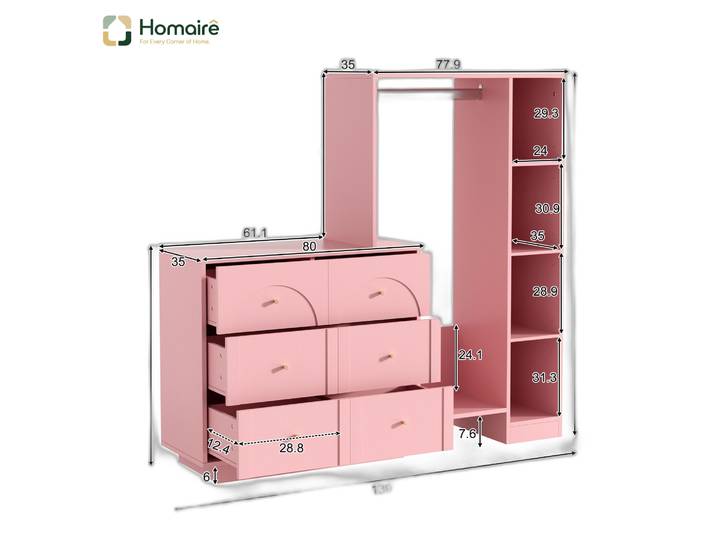 Armoire En Tissu Rose Avec Rangement 139 X 35 X 133 Cm Homaire