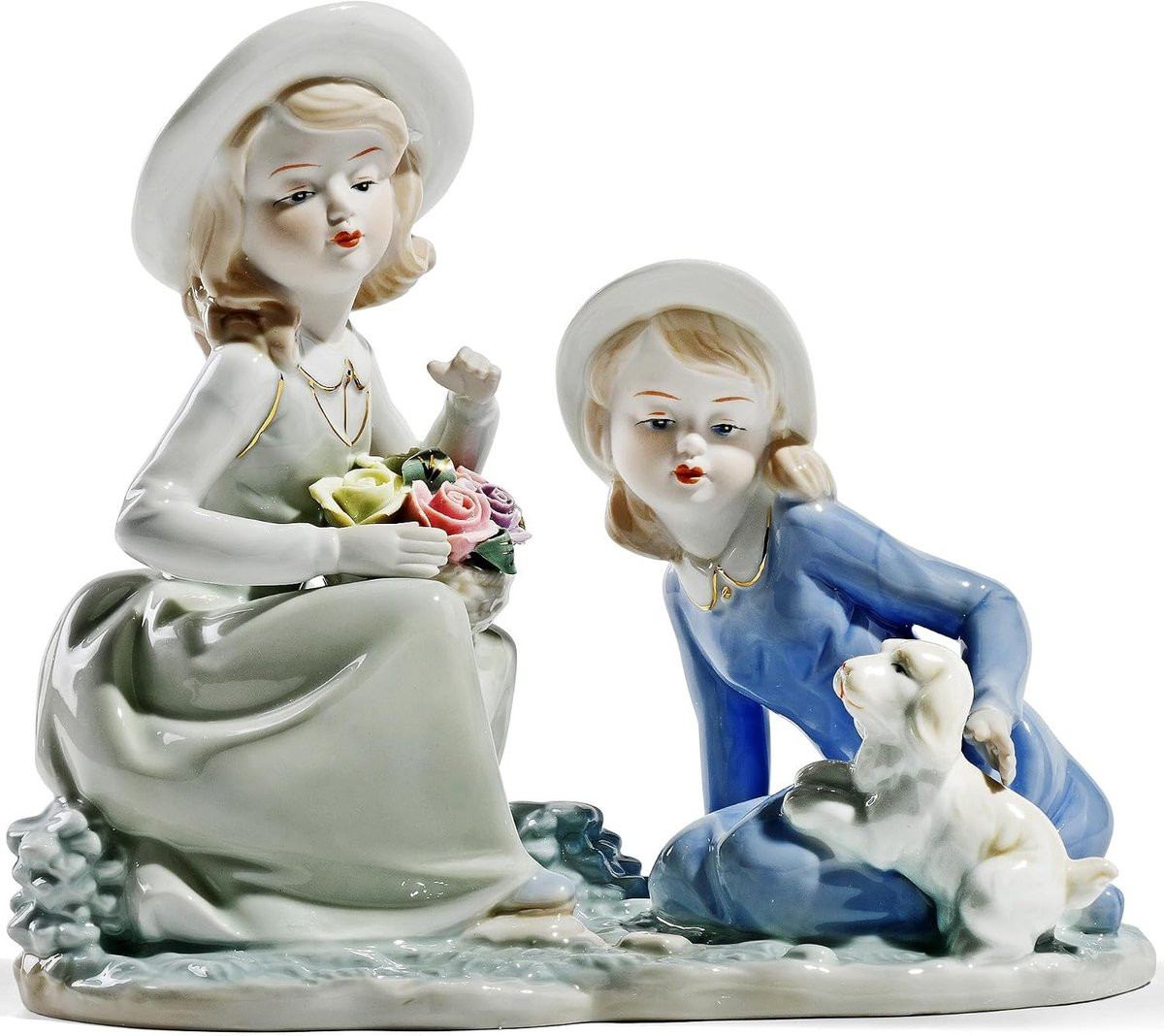 Porseleinen beeld van zussen uit de kindertijd voor decoratie in huis