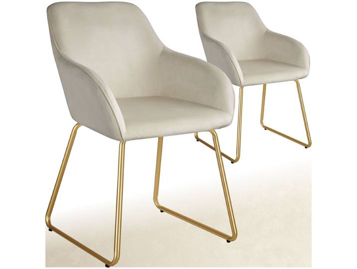 Esszimmerstuhl Jeane, Samtoptik, Kufengestell - Samtoptik creme/gold, 2er Set