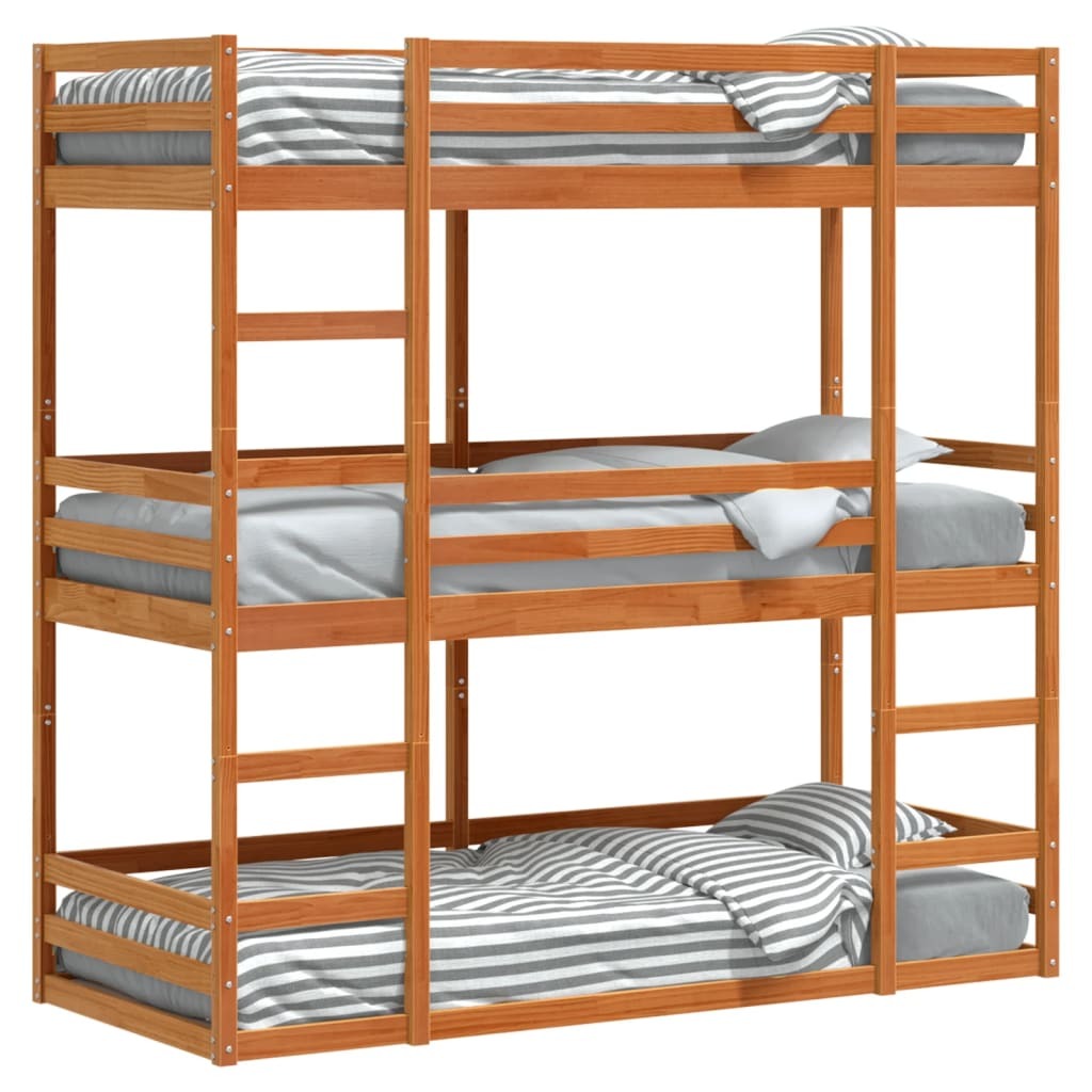 Maison Exclusive - Dreifach-Etagenbett Wachsbraun 80x200 cm Massivholz Kiefer