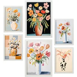 POSTER Set Mit 6 Blumenvasen A3 & A4 Weißer Rahmen