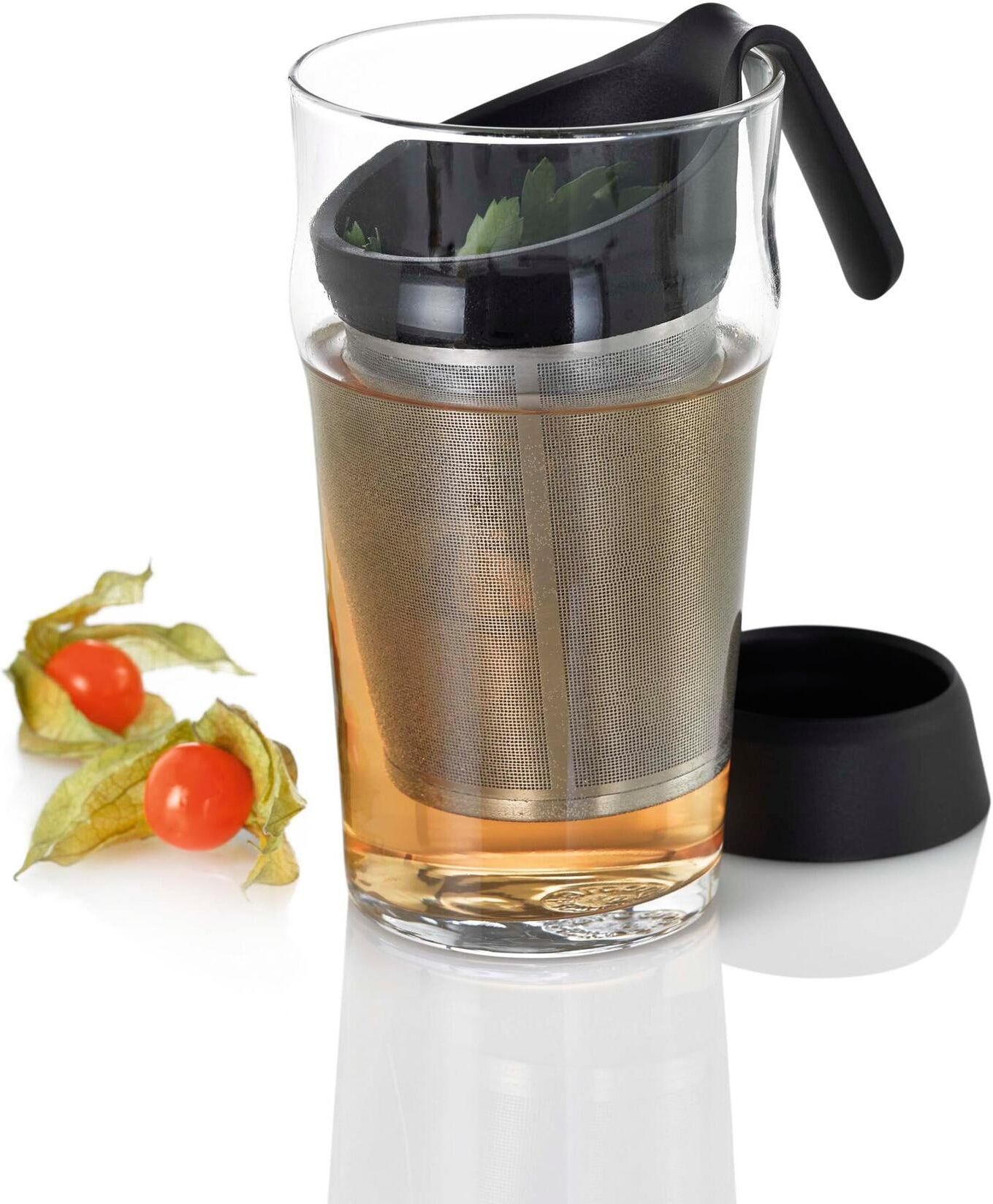 Teesieb ADHOC "Grantea", schwarz (schwarz, silberfarben), Edelstahl, Kunststoff, Küchensiebe, Teesieb schwarz, silberfarben Einheitsgröße