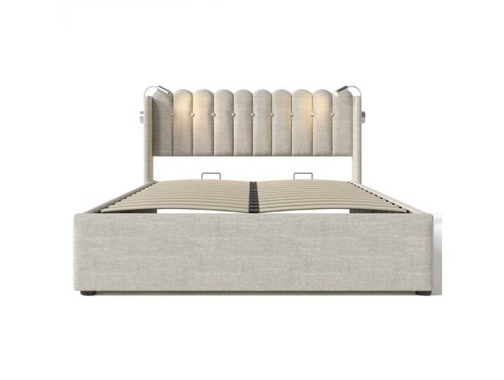 Naturellement [sans matelas] Avec espace de rangement Avec ports USB Grâce à l'alignement flexible En tissu aspect lin