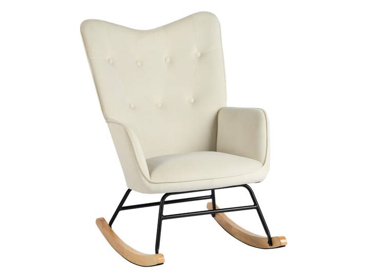 Urban Meuble Schaukelsessel Samt Beige, Echtholz, 84x93x63 cm, Wohnzimmer, Sessel, Relaxsessel