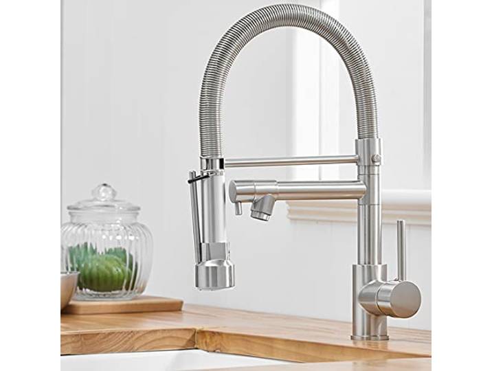 AIMADI Wasserhahn Küche Mischbatterien Pull Down Küchenarmatur mit Brause Spiralfederarmatur Küchenspüle Armatur Geschirrbrause Spültischarmatur Gebürsteter Nickel