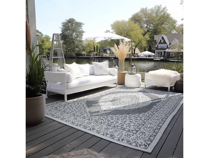 ELLE Decoration Tapis Oriental réversible pour l'intérieur et l'extérieur - Résistant aux intempéries et imperméable - Design Vintage - Tapis d'extérieur Oriental pour Jardin\, Balcon\, terrasse\, Salon