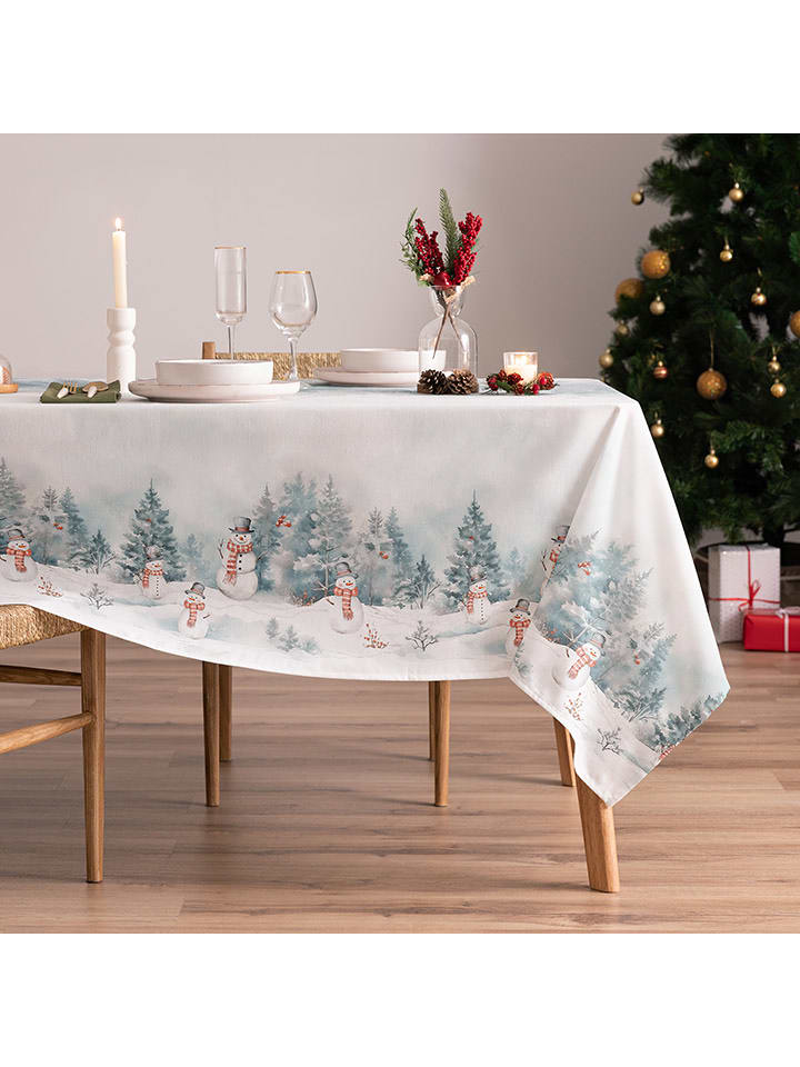 mint Deco Tischdecke "Christmas Kristoff" in Weiß/ Blau - 155x100 cm