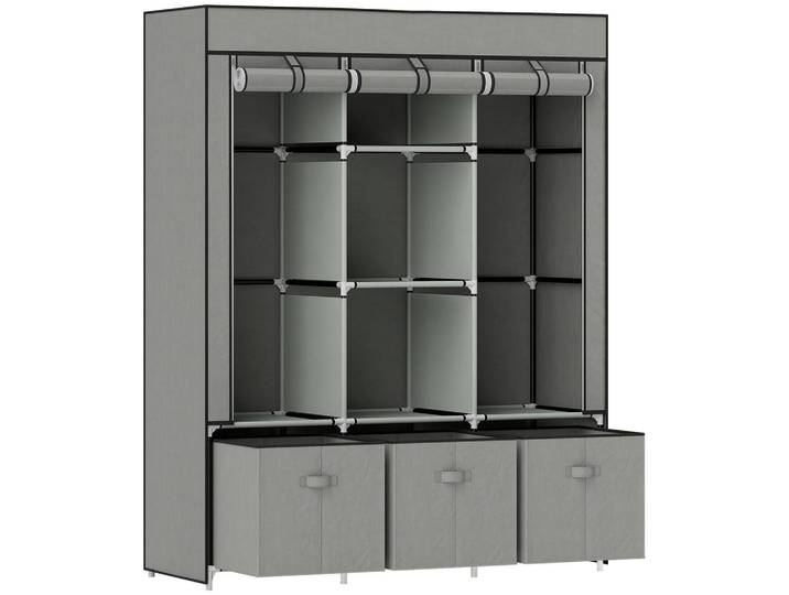 Homcom Stoffschrank Stahl Vliesstoff Hellgrau, Kunststoff, 43x162.5x125 cm, Schlafzimmer, Kleiderschränke, Schrankzubehör