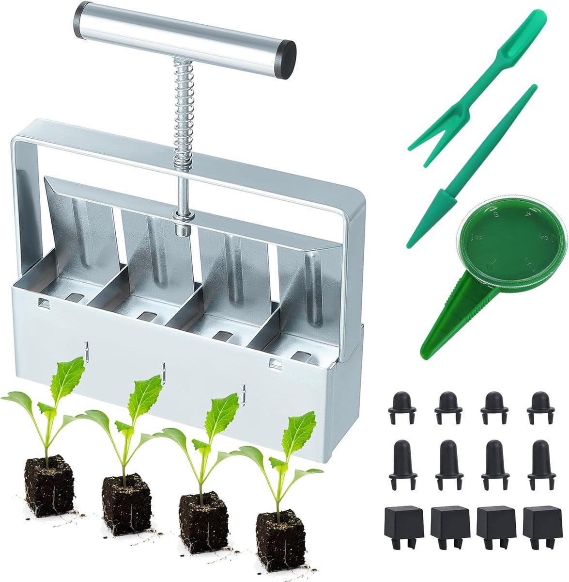 Set van 8 Handheld Potgrond Blockers met Zaaimachine voor Bloemen en Planten, Zilver, 5 cm