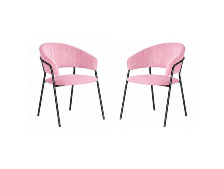 Esszimmerstühle 2er Set Aurelia Rosa Samt Schwarze Beine