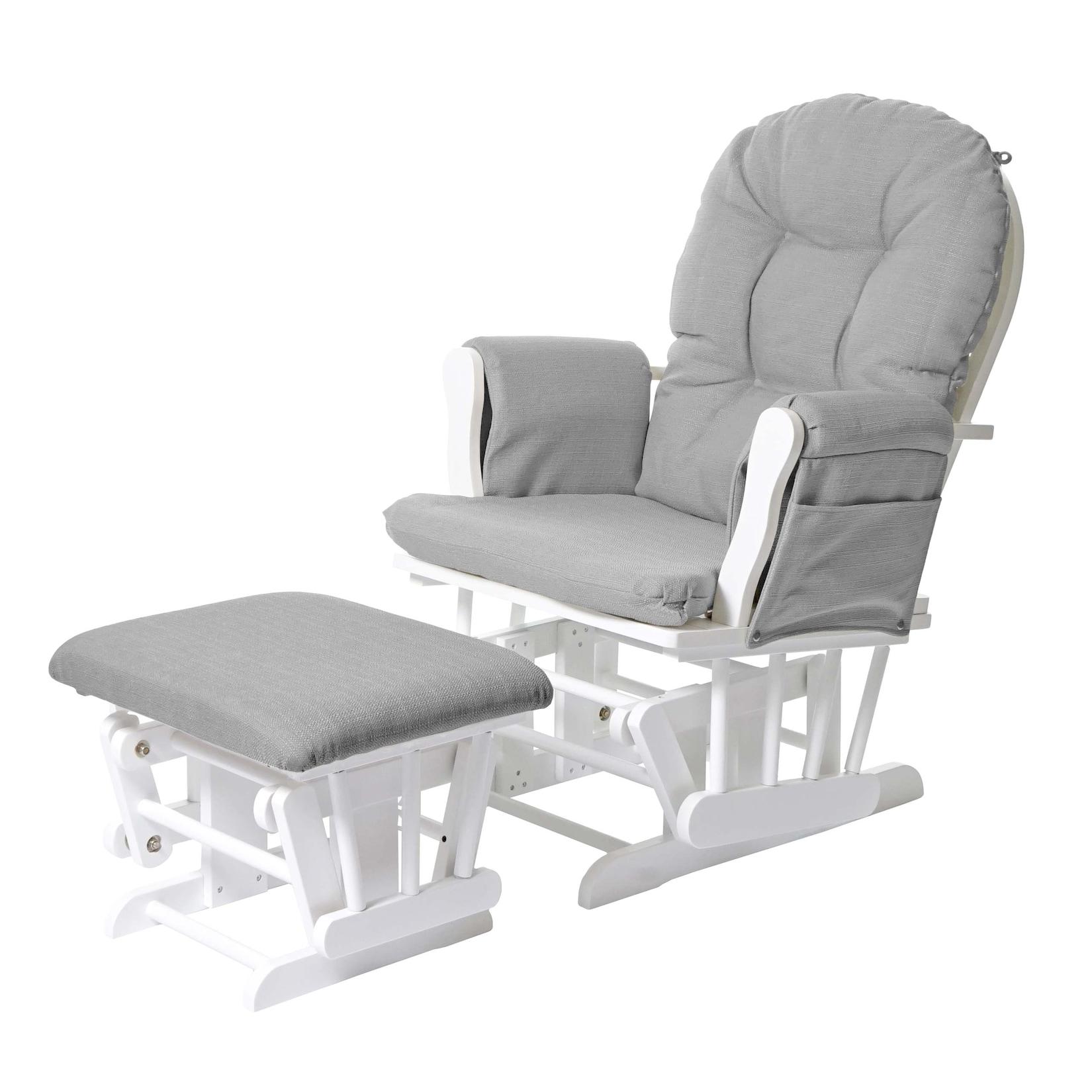 Relaxsessel MCW-C76, Schaukelstuhl Sessel Schwingstuhl mit Hocker ~ Stoff/Textil, hellgrau, Gestell weiß