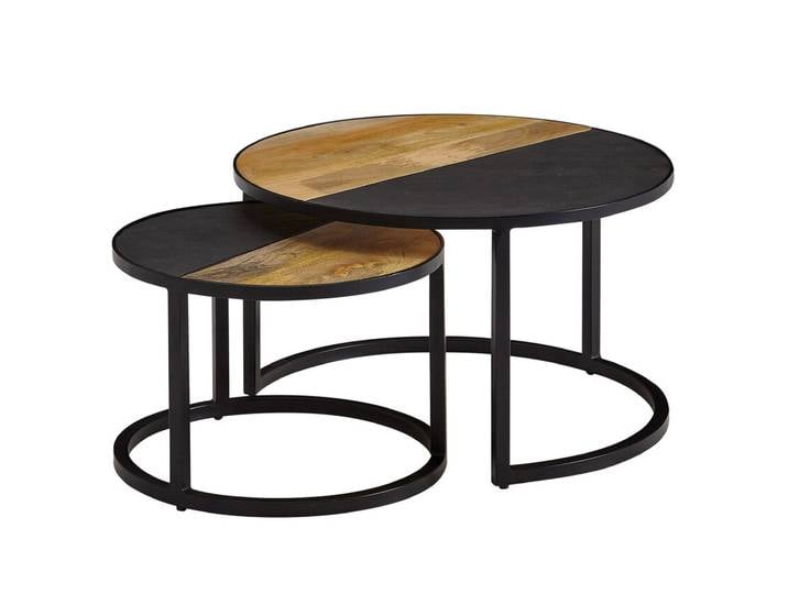 Couchtisch rund 2er Set Schwarz/ Gesteinsoptik