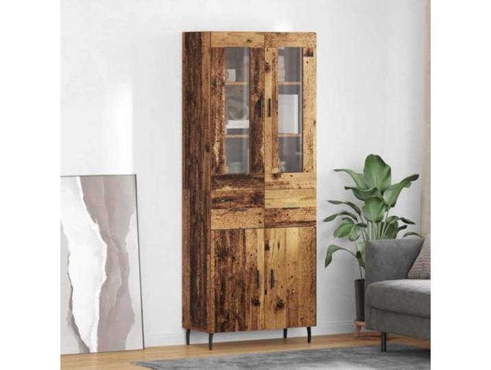 Jkghdrt Highboard 2 STK. Altholz 69,5 x 34 x 180 cm Holzwerkstoff mit Türen Kratzfeste Oberfläche, konische Eisenbeine, vielseitig nutzbar, einfache Montage, moderne Optik