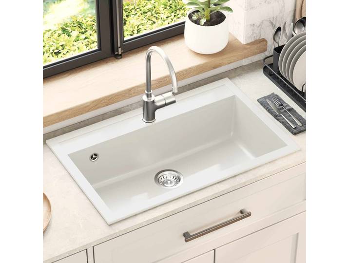 vidaXL Waschbecken Granit 795 x 505 mm Weiß