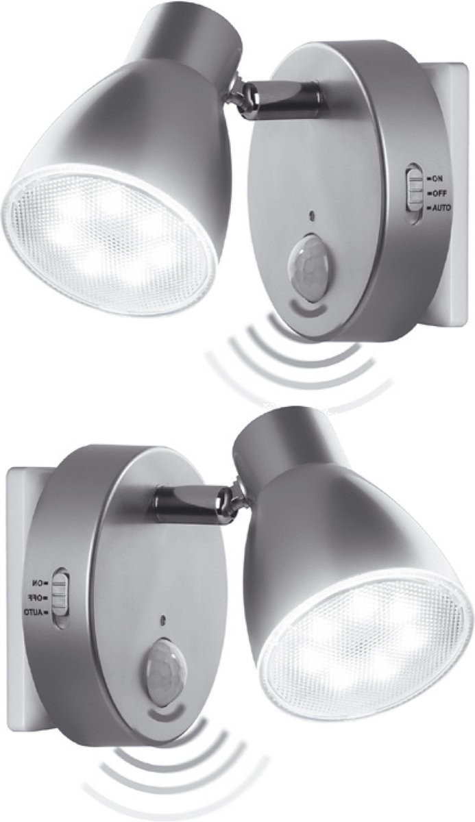 Trango Milo Set van 2 LED-sensor nachtlampjes met bewegingssensor en automatische functie in zilver