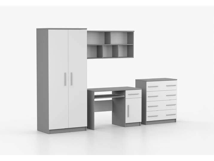 Jugendzimmer Komplett - Set OMEGA II (4-teilig) Grau Weiß