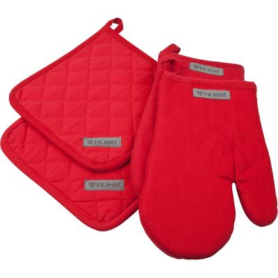 Topflappen ROSS "Exclusiv", rot, 100% Baumwolle, Topflappen, 2x Topflappen und 2x Grillhandschuh, 100% Baumwolle