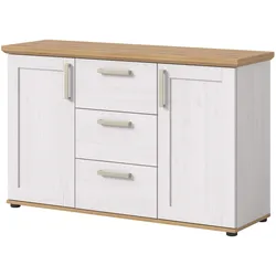 SIDEBOARD weiß Lärche, Eiche Artisan 129 cm, Kommode im Landhaus-Stil
