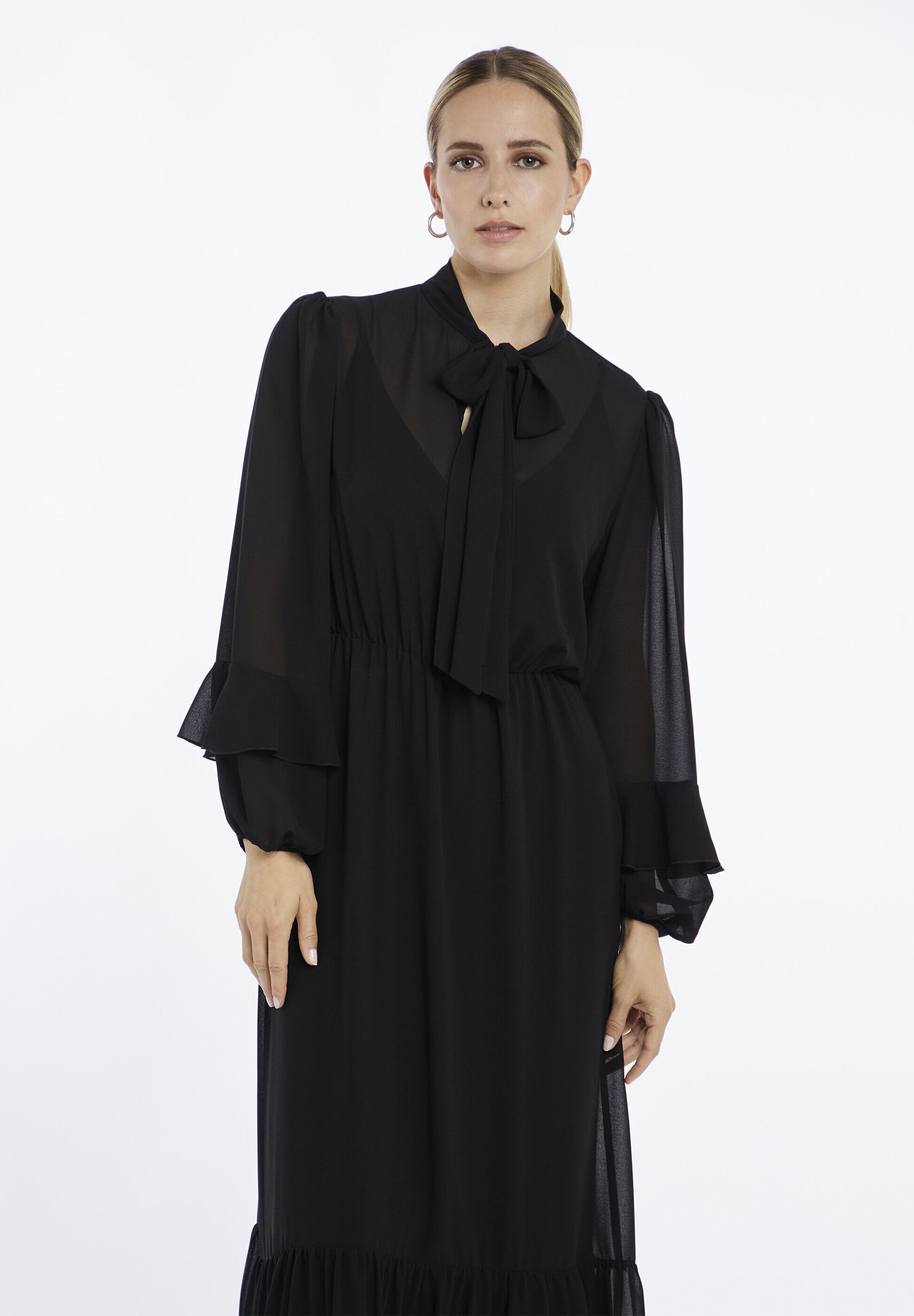 Abendkleid NICOWA "ARIWELA", Damen, Gr. 34, N-Gr, schwarz, Casual, regular fit, Kleider Abendkleid, weich fließender Chiffon