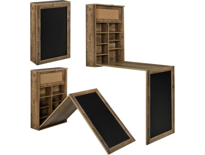 [en.casa] Bureau pliant Bureau pliant mural avec tableau noir et tableau d'affichage Couleur bois