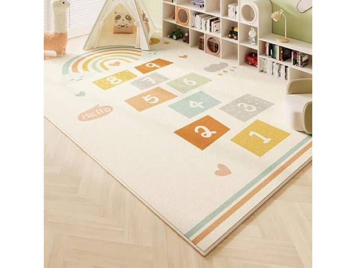AUWUUA Spielzimmer Kinderteppich 120x210cm Waschbarer Hüpfspiel-Zahlenteppich, weicher Rutschfester Waschbare Teppiche für Kinderzimmer, Klassenzimmer, Babyzimmer Heimdekoration, Dünn