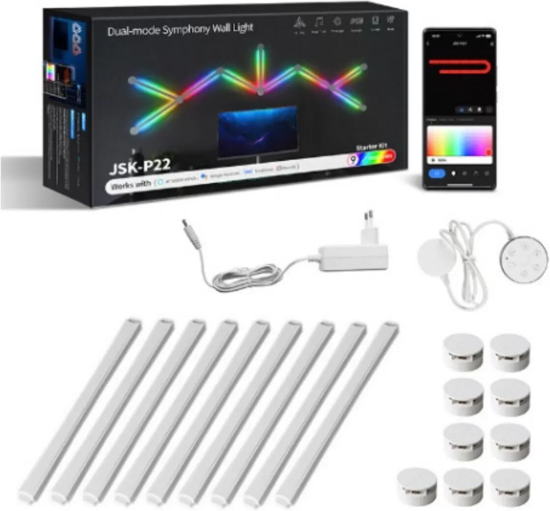 INF WiFi Bluetooth LED Styling Light - 9 Streifen, Verbinder & EU Adapter - DIY Smart Splicing Weiß