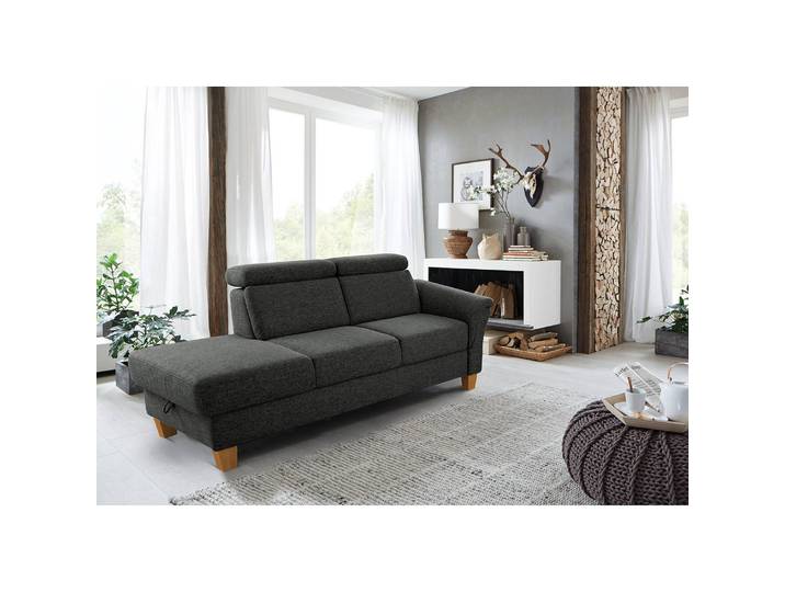 Recamiere Eustis Grau Flachgewebe Amra 194 x 84 x 93cm Longchair davorstehend rechts Modern