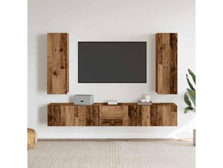 GKHPYURE TV-Möbel zur Wandmontage, 5 Stück, Holz auf Spanplatte Modernes Design, klare Linien, Stauraum, reversible Tür, Montage erforderlich, 3 Größen
