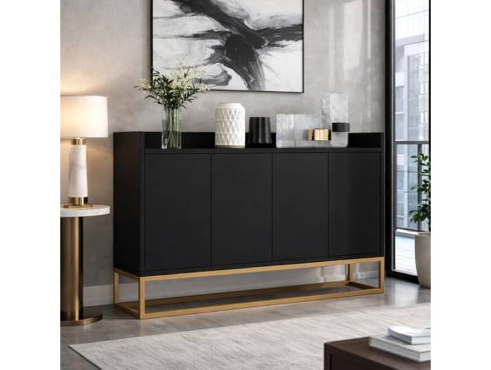 Hoscullo Sideboard Schmal, Beistellschrank für Wohnzimmer, Kommode, griffloses Design, verstellbare Regale, Aufbewahrungsschrank mit Türen, Flurschrank, Schwarz, 120x30x80cm(BxTxH)