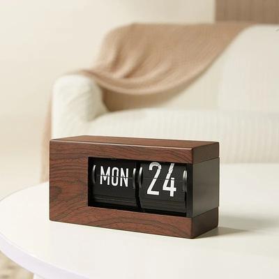Uplift Picks Rechargeable Retro Flip Desk Clock With Calendar And Automatic Page Turning wood Grain Color