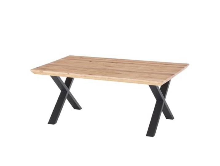 home24 Couchtisch Metall Massivholz Schwarz Braun 70 x 110 x 45 cm rechteckig, lackiertes Eichenholz, lackiertes Eisengestell, Industrial-Design