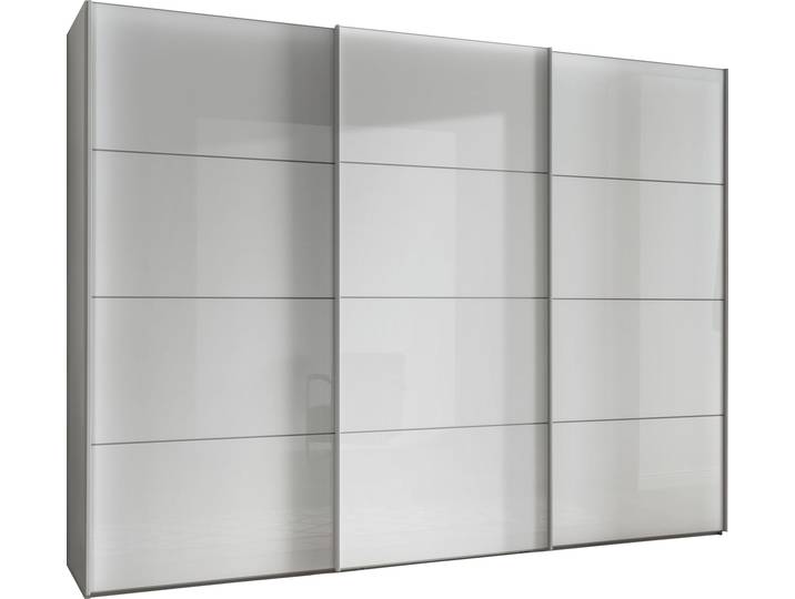 Schwebetürenschrank, Glas & Holzwerkstoff, Grau/Weiß, 278,9×217×67 cm, Mit Schattenfuge, Wiemann
