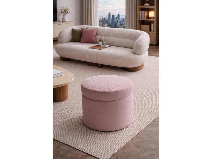 Xlmoebel Hocker Eleganter runder Hocker in Rosa – Moderner Polsterhocker aus Holz (Hocker, 1 St., 1x Hocker), Made in Europa